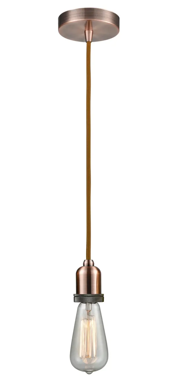 The bare bones of industrial style at its finest. This simple bare bulb pendant can be artfully hung with its varying cord lengths and provided hooks to set a hand crafted tone in any room.  Single to multi-light options in custom cord lengths available.