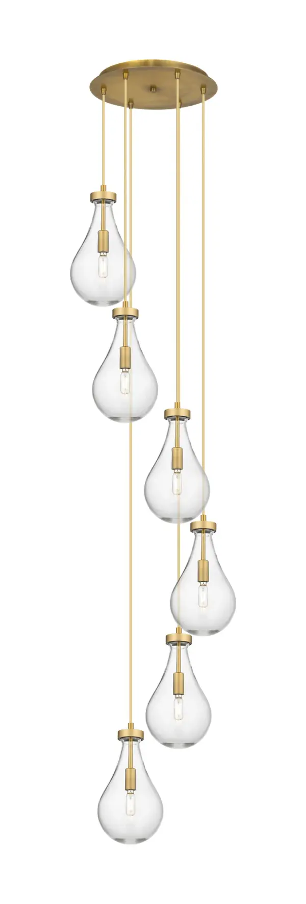 The organic teardrop shape of the Owego pendant is artfully hung from a tiered metal frame that is complemented by a single filament bulb.  These pendants look great as individual fixtures but make a grand statement when paired with our multi-port hanging system as part of our custom cord program.