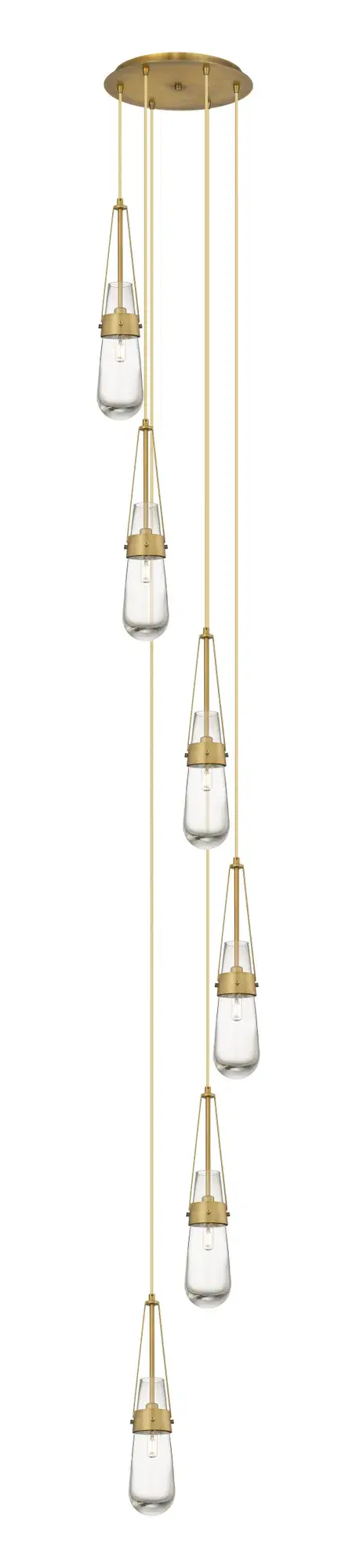 The Milan pendant reinvents the teardrop form with contemporary shapes and modern metal accents. The heavy glass bulb is held in place by a metal band with heavily detailed screws.  Suspended from a tapered frame and featuring a single filament bulb, the Milan pendant creates a dramatic silhouette.