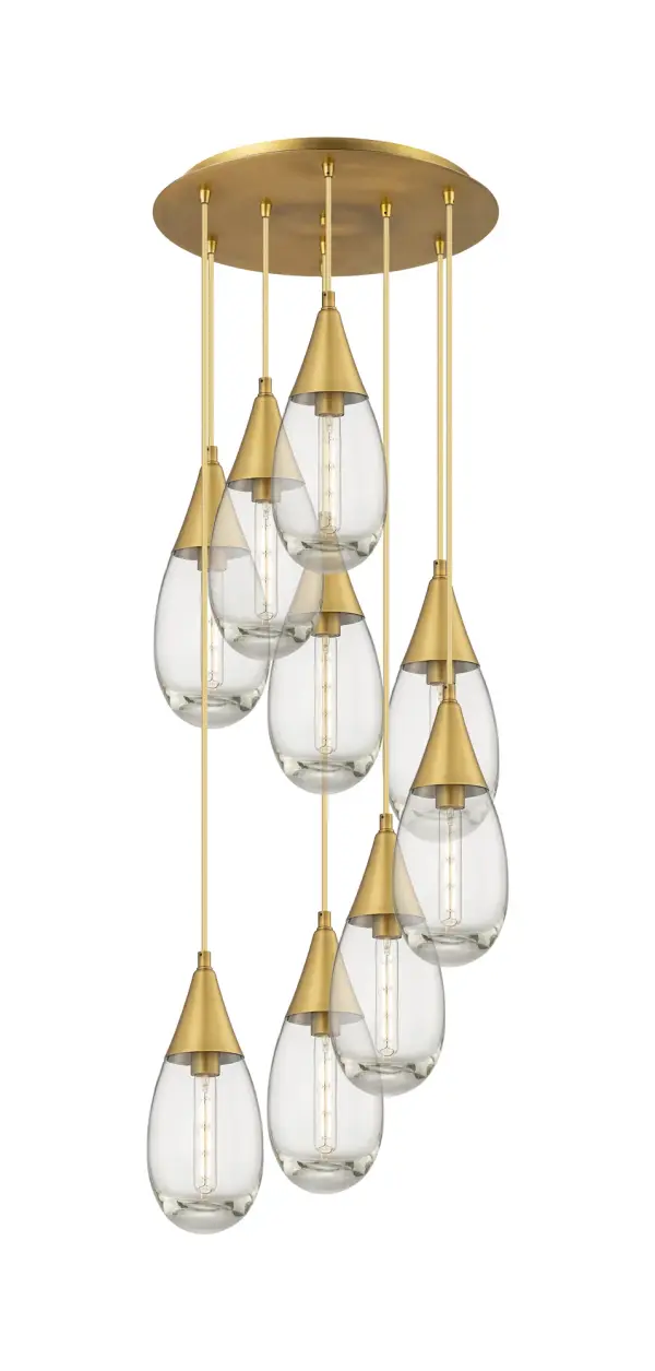 The Malone Pendant is a modern design for the traditional teardrop form.  The large fixture presents a beautiful silhouette with a cone inspired metal base opening up to reveal a single bulb encased in classic drop shaped heavy glass.