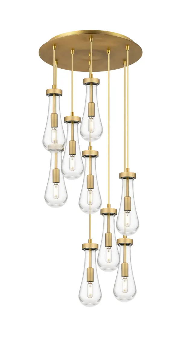 The organic teardrop shape of the Owego pendant is artfully hung from a tiered metal frame that is complemented by a single filament bulb.  These pendants look great as individual fixtures but make a grand statement when paired with our multi-port hanging system as part of our custom cord program.