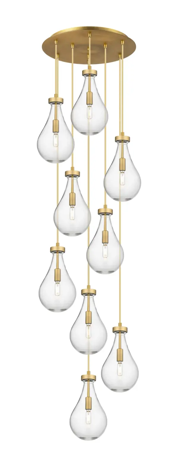 The organic teardrop shape of the Owego pendant is artfully hung from a tiered metal frame that is complemented by a single filament bulb. These pendants look great as individual fixtures but make a grand statement when paired with our multi-port hanging system as part of our custom cord program.