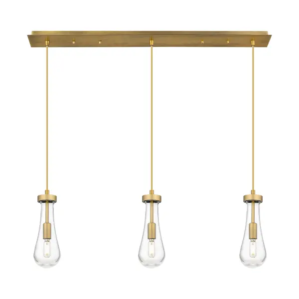 The organic teardrop shape of the Owego pendant is artfully hung from a tiered metal frame that is complemented by a single filament bulb.  These pendants look great as individual fixtures but make a grand statement when paired with our multi-port hanging system as part of our custom cord program.