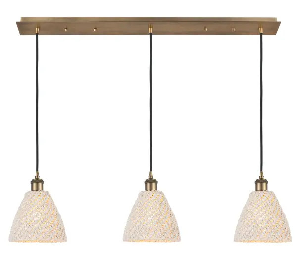 The organic teardrop shape of the Crown Point pendant is artfully hung from a tiered metal frame that is complemented by a single filament bulb. These pendants look great as individual fixtures but make a grand statement when paired with our multi-port hanging system as part of our custom cord program.