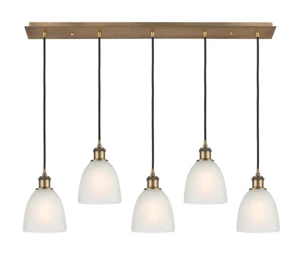 The organic teardrop shape of the Crown Point pendant is artfully hung from a tiered metal frame that is complemented by a single filament bulb. These pendants look great as individual fixtures but make a grand statement when paired with our multi-port hanging system as part of our custom cord program. - alternate view