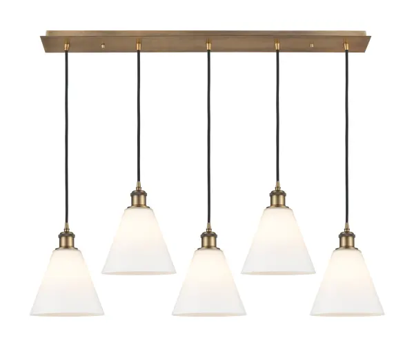 The organic teardrop shape of the Crown Point pendant is artfully hung from a tiered metal frame that is complemented by a single filament bulb. These pendants look great as individual fixtures but make a grand statement when paired with our multi-port hanging system as part of our custom cord program.
