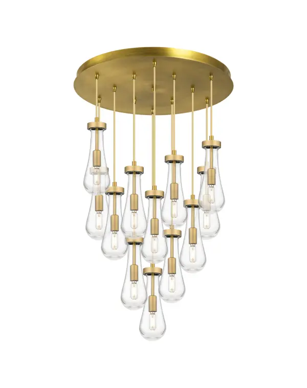 The organic teardrop shape of the Owego pendant is artfully hung from a tiered metal frame that is complemented by a single filament bulb.  These pendants look great as individual fixtures but make a grand statement when paired with our multi-port hanging system as part of our custom cord program.
