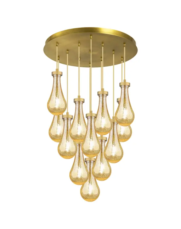 The organic teardrop shape of the Owego pendant is artfully hung from a tiered metal frame that is complemented by a single filament bulb.  These pendants look great as individual fixtures but make a grand statement when paired with our multi-port hanging system as part of our custom cord program.