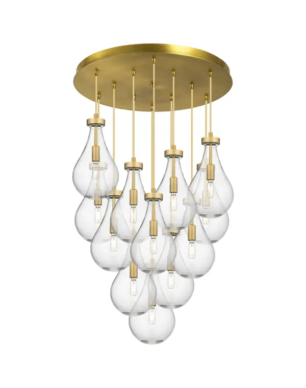 The organic teardrop shape of the Owego pendant is artfully hung from a tiered metal frame that is complemented by a single filament bulb.  These pendants look great as individual fixtures but make a grand statement when paired with our multi-port hanging system as part of our custom cord program.