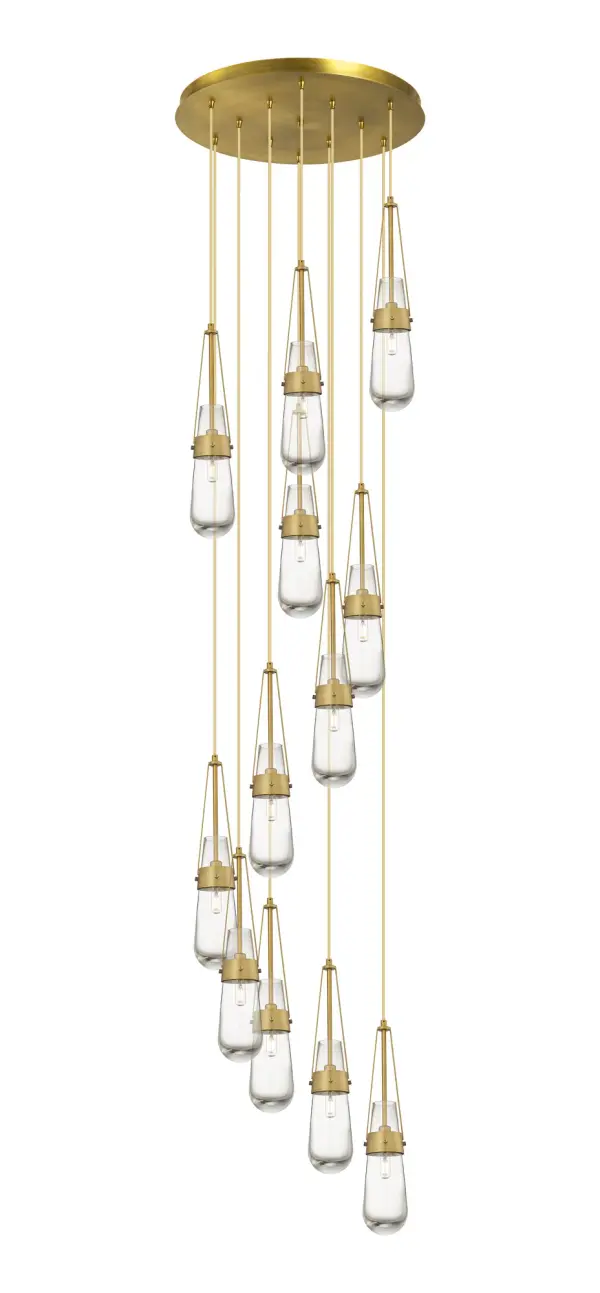 The Milan pendant reinvents the teardrop form with contemporary shapes and modern metal accents. The heavy glass bulb is held in place by a metal band with heavily detailed screws.  Suspended from a tapered frame and featuring a single filament bulb, the Milan pendant creates a dramatic silhouette.