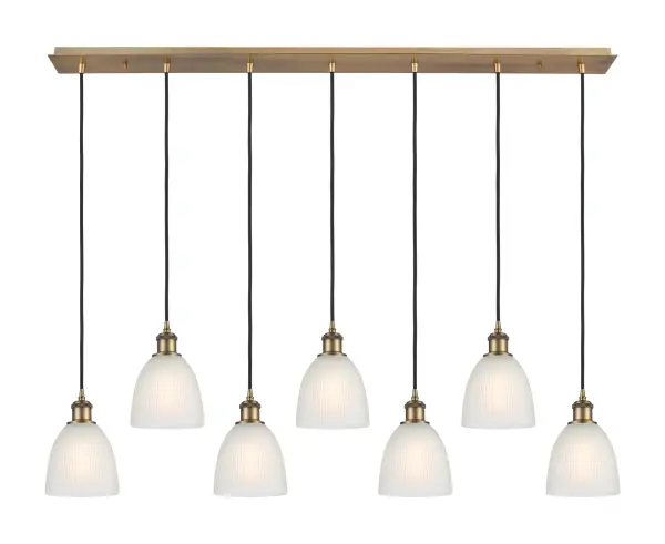 The organic teardrop shape of the Crown Point pendant is artfully hung from a tiered metal frame that is complemented by a single filament bulb. These pendants look great as individual fixtures but make a grand statement when paired with our multi-port hanging system as part of our custom cord program. - alternate view