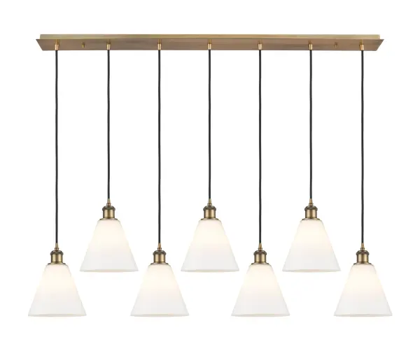 The organic teardrop shape of the Crown Point pendant is artfully hung from a tiered metal frame that is complemented by a single filament bulb. These pendants look great as individual fixtures but make a grand statement when paired with our multi-port hanging system as part of our custom cord program.