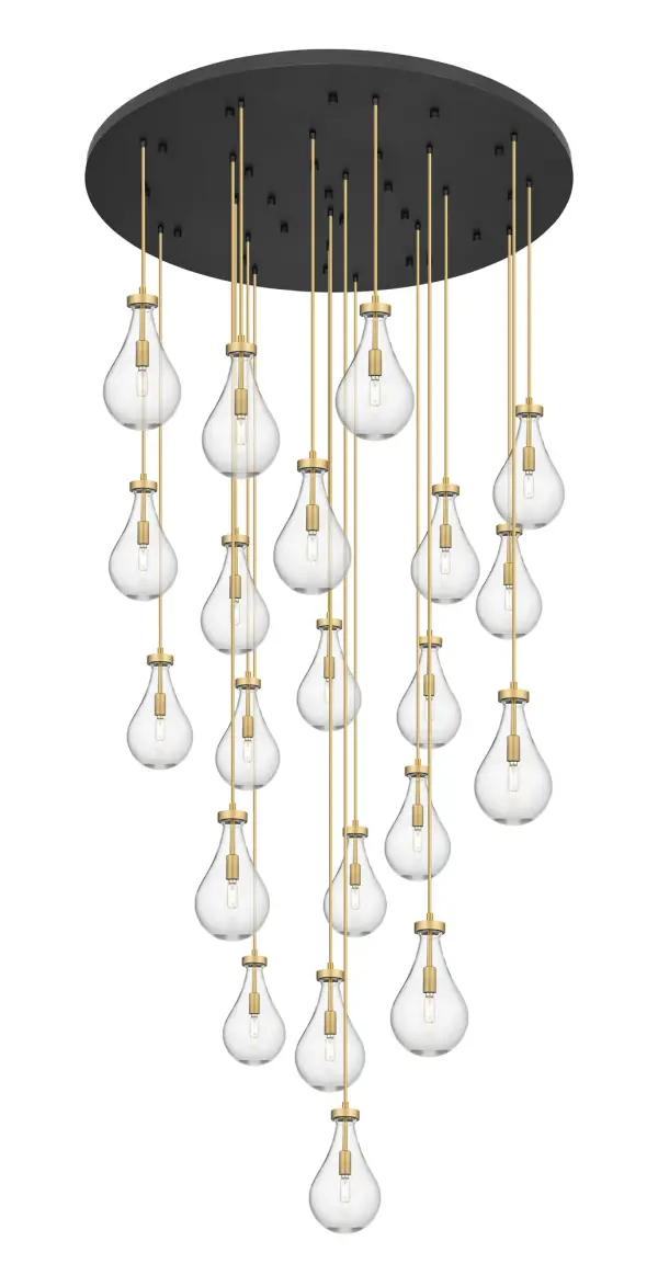 The organic teardrop shape of the Owego pendant is artfully hung from a tiered metal frame that is complemented by a single filament bulb. These pendants look great as individual fixtures but make a grand statement when paired with our multi-port hanging system as part of our custom cord program.