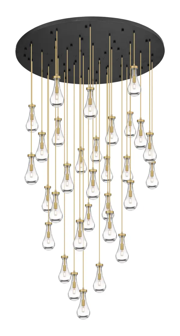 The organic teardrop shape of the Owego pendant is artfully hung from a tiered metal frame that is complemented by a single filament bulb. These pendants look great as individual fixtures but make a grand statement when paired with our multi-port hanging system as part of our custom cord program.