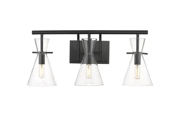 For those who want to make a statement, the Colden collection is a superior choice. Flashy triangular glass shades set the tone for these vanity fixtures while the Edison style bulbs add a touch of vintage flair.