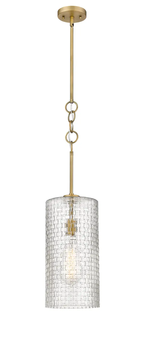This delicate pendant is a wondrous ode to the art nouveau style. Chain detailing breaks up the long straight base while the basketweave or art deco swirl glass shades provide a whimsical feeling that makes for a great conversation piece.