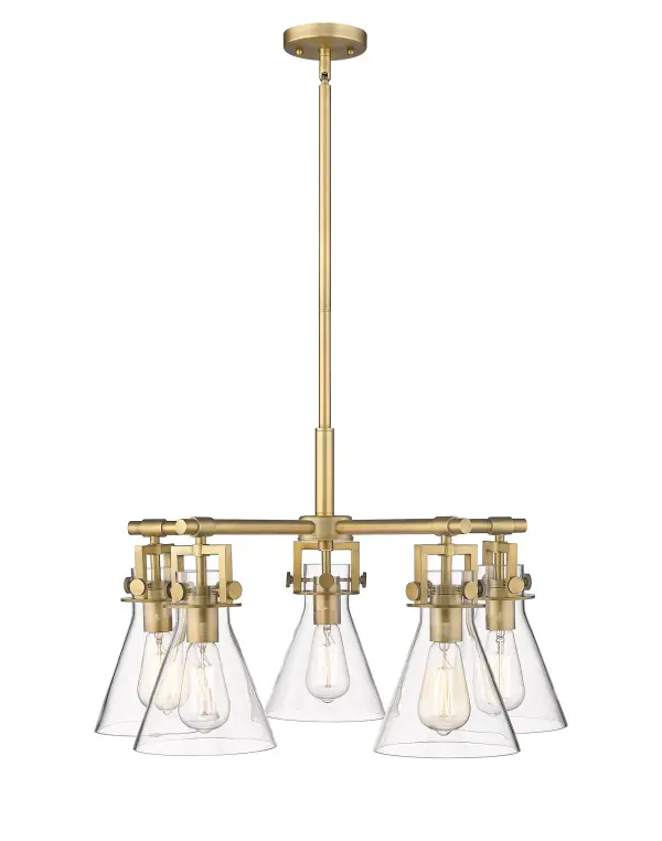 The Newton Cone is a modern industrial collection that incorporates exceptional architectural details and an equally striking cone shaped shade. The geometric shape of the glass or metal shade give this collection a charming and timeless presence. - alternate view