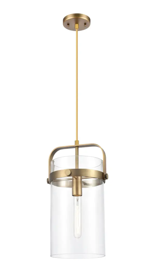 An elegant twist on industrial lighting, Pilaster boasts a metal frame with dramatic glass cylinders that are accentuated by machined metal fasteners.  These fixtures are available with or without metal band detail in a complementary finish.