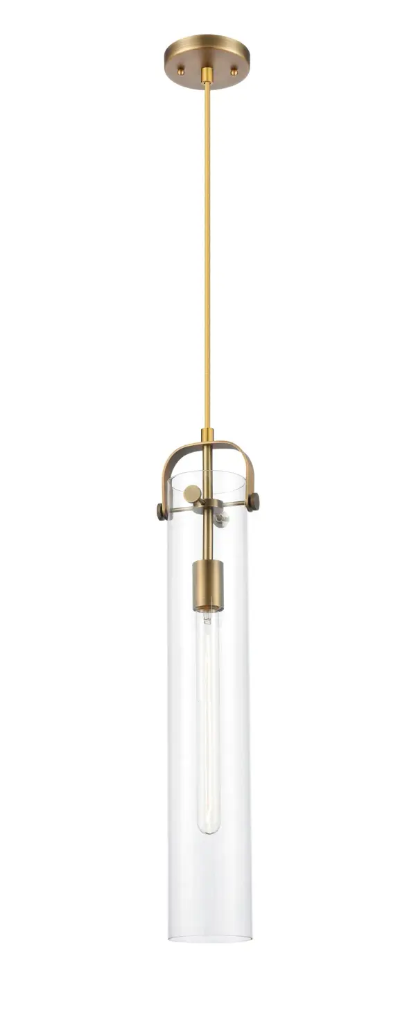 An elegant twist on industrial lighting, Pilaster boasts a metal frame with dramatic glass cylinders that are accentuated by machined metal fasteners.  These fixtures are available with or without metal band detail in a complementary finish.