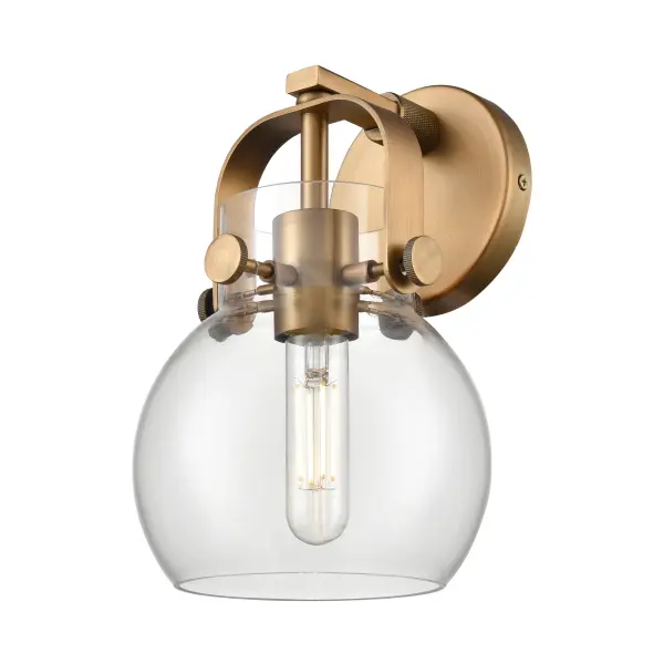 Pilaster II Sphere offers graceful and timeless design through the classic arch of the metal frame which secures the globe-shaped glass shade.  The attractive form of the glass combined with the beautiful metalwork elevates the look of any space.