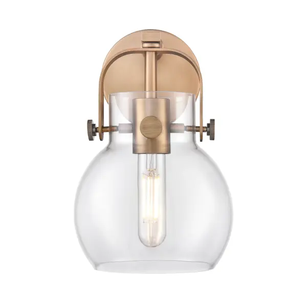 Pilaster II Sphere offers graceful and timeless design through the classic arch of the metal frame which secures the globe-shaped glass shade. The attractive form of the glass combined with the beautiful metalwork elevates the look of any space. - alternate view