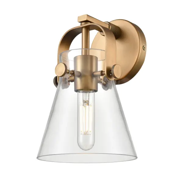 The Pilaster II Cone collection creates a welcoming mood with the crisp minimal metal frame paired with a beautifully tapered cone glass shade. The modern design and trendy geometric shape of the fixture allows this collection to fit in any decor.