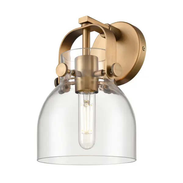The Pilaster II Bell delivers an elegant twist on modern industrial lighting and incorporates exceptional architectural details and classic bell shaped shade.  The delicately curved glass shade complements the clean lines of this chic line of fixtures.