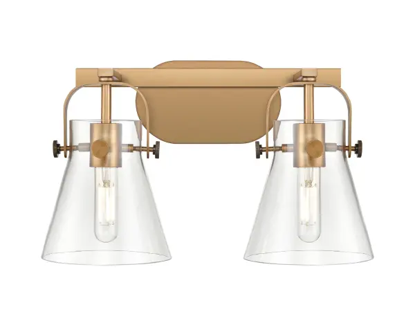 The Pilaster II Cone collection creates a welcoming mood with the crisp minimal metal frame paired with a beautifully tapered cone glass shade. The modern design and trendy geometric shape of the fixture allows this collection to fit in any decor.