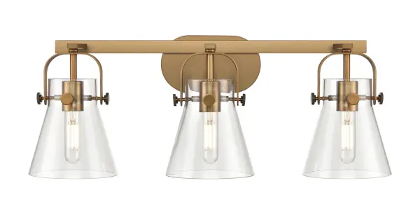The Pilaster II Cone collection creates a welcoming mood with the crisp minimal metal frame paired with a beautifully tapered cone glass shade. The modern design and trendy geometric shape of the fixture allows this collection to fit in any decor.