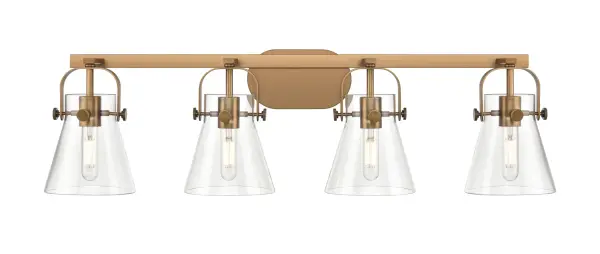 The Pilaster II Cone collection creates a welcoming mood with the crisp minimal metal frame paired with a beautifully tapered cone glass shade. The modern design and trendy geometric shape of the fixture allows this collection to fit in any decor.