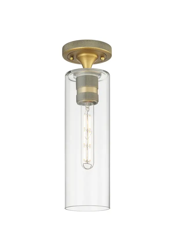 Details abound in the Crown Point Collection with an industrial take on modern sophistication. This stunning line of fixtures features cylindrical glass set in an updated restoration style frame with intricate knurling detail on the sockets, canopy, and finials.