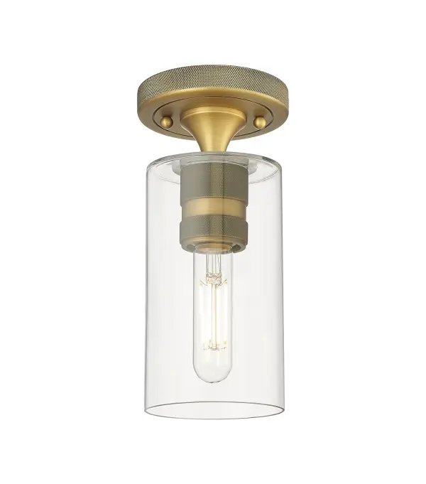 Details abound in the Crown Point Collection with an industrial take on modern sophistication. This stunning line of fixtures features cylindrical glass set in an updated restoration style frame with intricate knurling detail on the sockets, canopy, and finials.