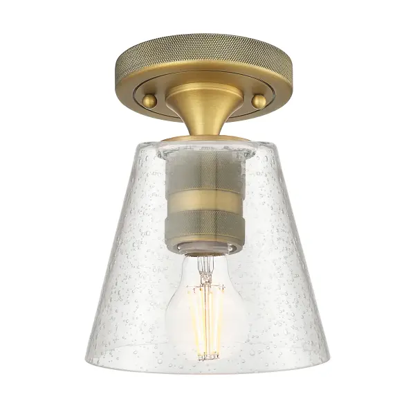 Details abound in the Crown Point Collection with an industrial take on modern sophistication. This stunning line of fixtures features cylindrical glass set in an updated restoration style frame with intricate knurling detail on the sockets, canopy, and finials.