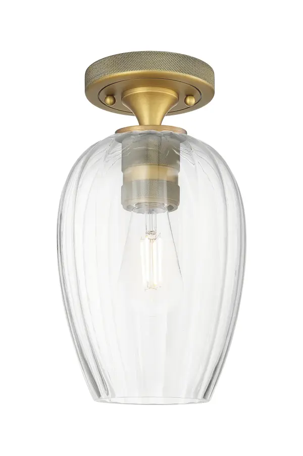 Details abound in the Crown Point Collection with an industrial take on modern sophistication. This stunning line of fixtures features cylindrical glass set in an updated restoration style frame with intricate knurling detail on the sockets, canopy, and finials.