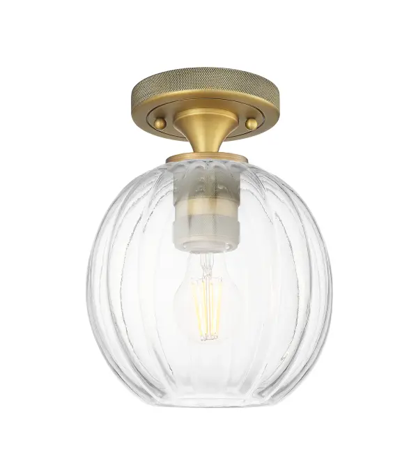 Details abound in the Crown Point Collection with an industrial take on modern sophistication. This stunning line of fixtures features cylindrical glass set in an updated restoration style frame with intricate knurling detail on the sockets, canopy, and finials.
