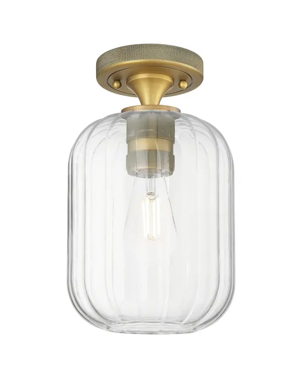 Details abound in the Crown Point Collection with an industrial take on modern sophistication. This stunning line of fixtures features cylindrical glass set in an updated restoration style frame with intricate knurling detail on the sockets, canopy, and finials.