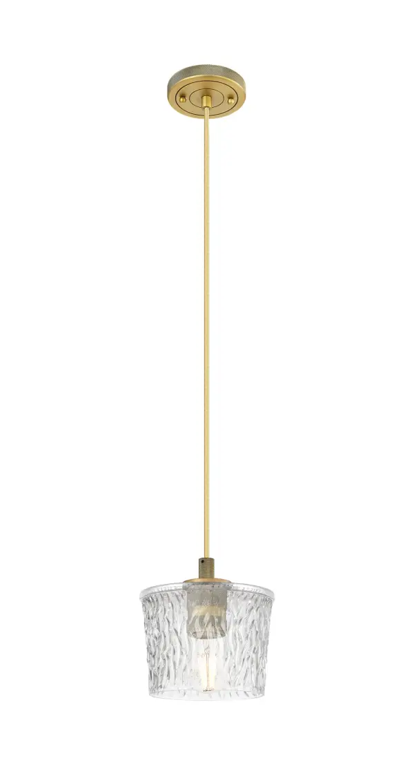 Details abound in the Crown Point Collection with an industrial take on modern sophistication. This stunning line of fixtures features cylindrical glass set in an updated restoration style frame with intricate knurling detail on the sockets, canopy, and finials.
