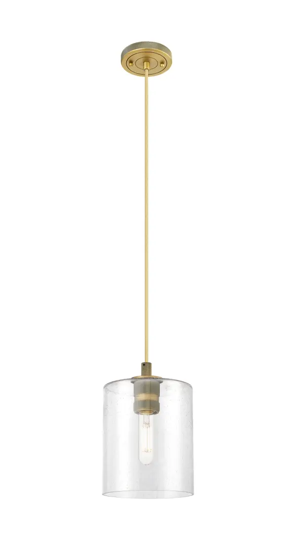 Details abound in the Crown Point Collection with an industrial take on modern sophistication. This stunning line of fixtures features cylindrical glass set in an updated restoration style frame with intricate knurling detail on the sockets, canopy, and finials.