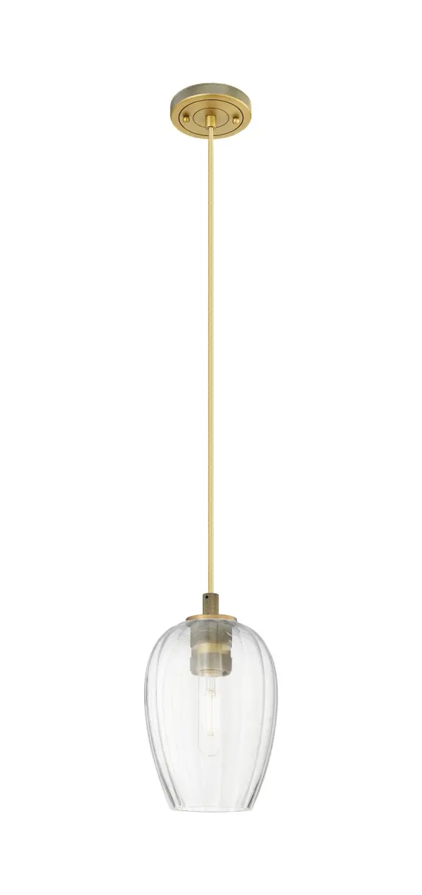 Details abound in the Crown Point Collection with an industrial take on modern sophistication. This stunning line of fixtures features cylindrical glass set in an updated restoration style frame with intricate knurling detail on the sockets, canopy, and finials.