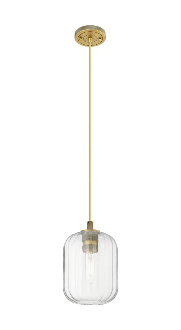 Details abound in the Crown Point Collection with an industrial take on modern sophistication. This stunning line of fixtures features cylindrical glass set in an updated restoration style frame with intricate knurling detail on the sockets, canopy, and finials.