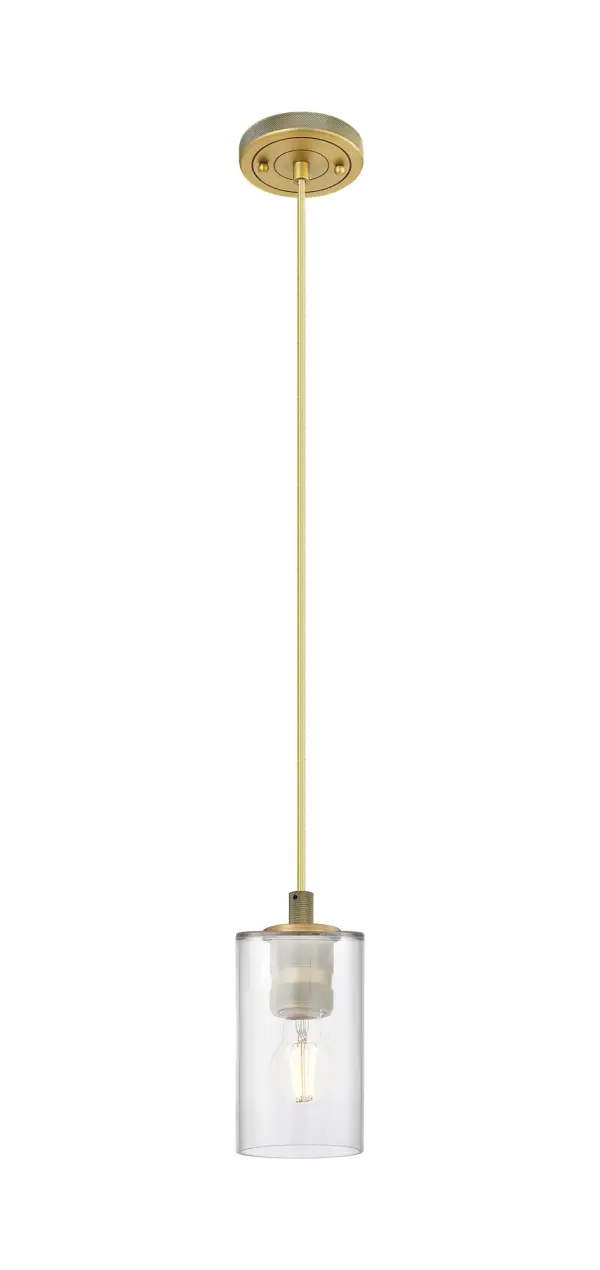 Details abound in the Crown Point Collection with an industrial take on modern sophistication. This stunning line of fixtures features cylindrical glass set in an updated restoration style frame with intricate knurling detail on the sockets, canopy, and finials.