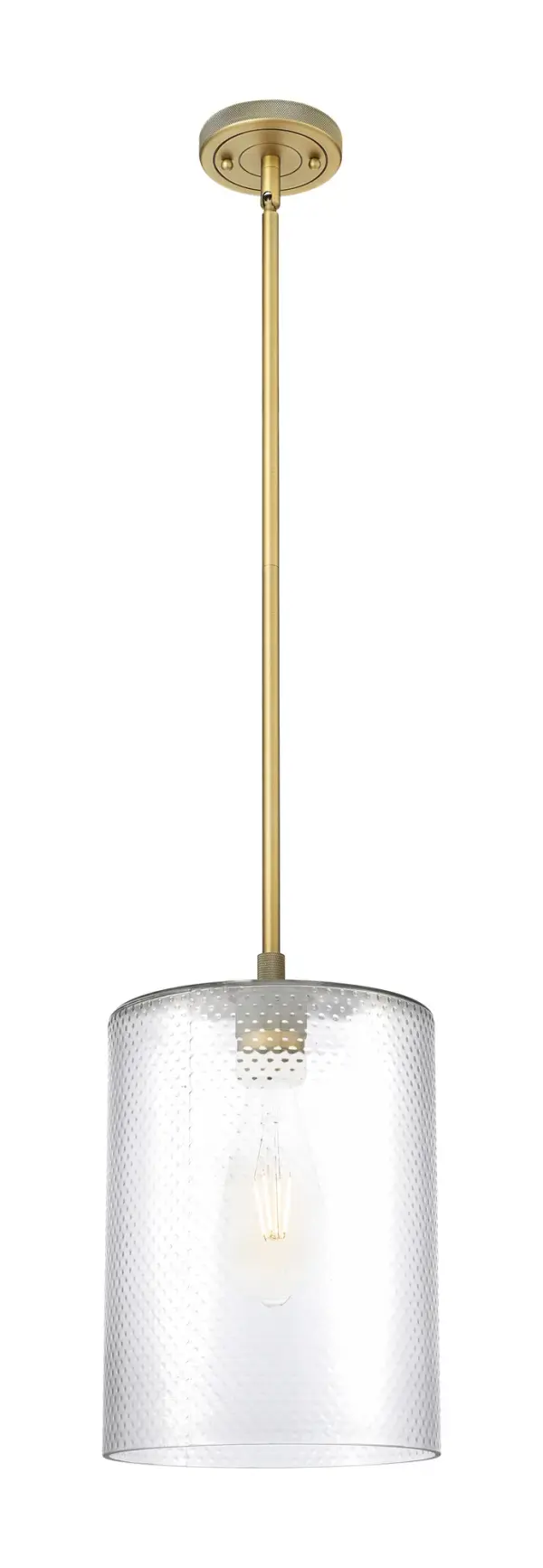 Details abound in the Crown Point Collection with an industrial take on modern sophistication. This stunning line of fixtures features cylindrical glass set in an updated restoration style frame with intricate knurling detail on the sockets, canopy, and finials.