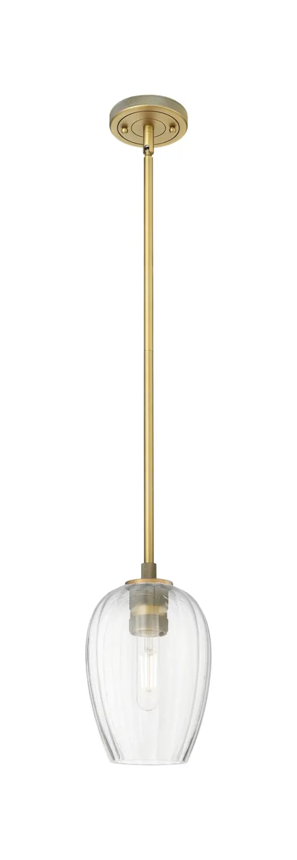 Details abound in the Crown Point Collection with an industrial take on modern sophistication. This stunning line of fixtures features cylindrical glass set in an updated restoration style frame with intricate knurling detail on the sockets, canopy, and finials.