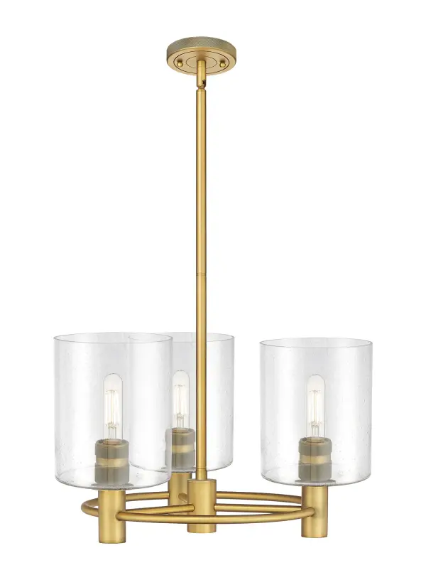 Details abound in the Crown Point Collection with an industrial take on modern sophistication. This stunning line of fixtures features cylindrical glass set in an updated restoration style frame with intricate knurling detail on the sockets, canopy, and finials.