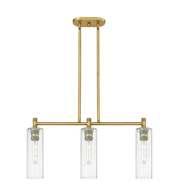 Details abound in the Crown Point Collection with an industrial take on modern sophistication. This stunning line of fixtures features cylindrical glass set in an updated restoration style frame with intricate knurling detail on the sockets, canopy, and finials.