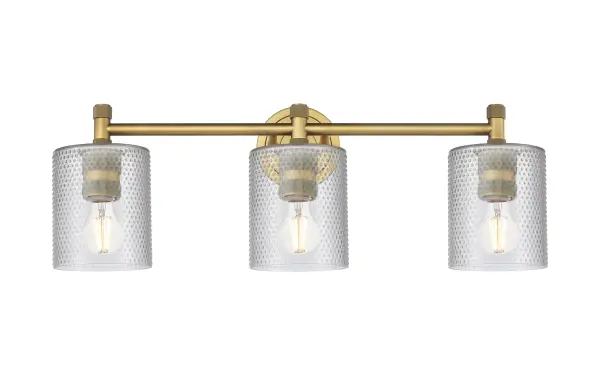 Details abound in the Crown Point Collection with an industrial take on modern sophistication. This stunning line of fixtures features cylindrical glass set in an updated restoration style frame with intricate knurling detail on the sockets, canopy, and finials. - alternate view