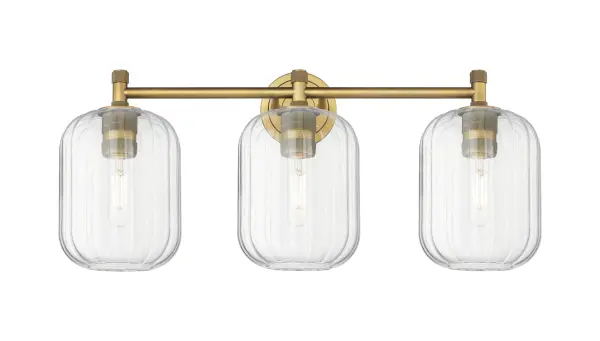 Details abound in the Crown Point Collection with an industrial take on modern sophistication. This stunning line of fixtures features cylindrical glass set in an updated restoration style frame with intricate knurling detail on the sockets, canopy, and finials. - alternate view
