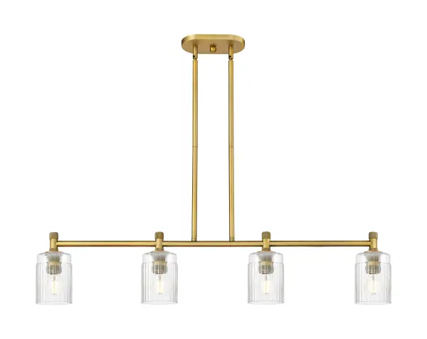 Details abound in the Crown Point Collection with an industrial take on modern sophistication. This stunning line of fixtures features cylindrical glass set in an updated restoration style frame with intricate knurling detail on the sockets, canopy, and finials.