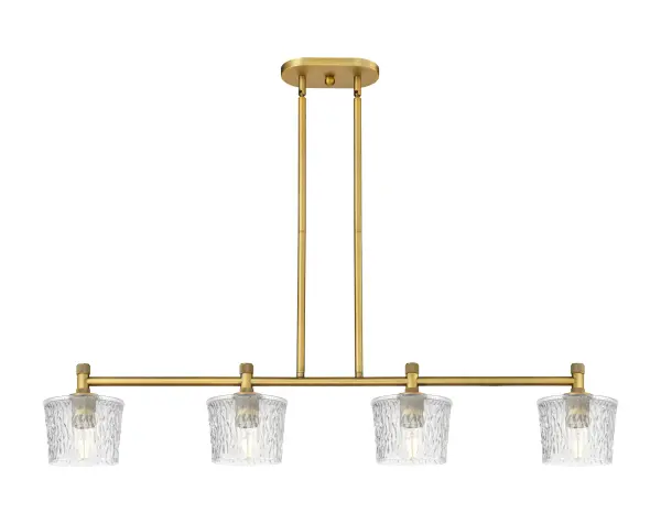 Details abound in the Crown Point Collection with an industrial take on modern sophistication. This stunning line of fixtures features cylindrical glass set in an updated restoration style frame with intricate knurling detail on the sockets, canopy, and finials.