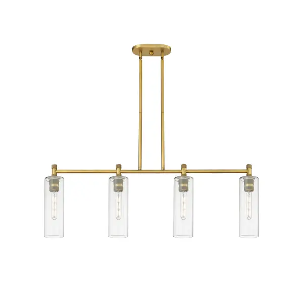 Details abound in the Crown Point Collection with an industrial take on modern sophistication. This stunning line of fixtures features cylindrical glass set in an updated restoration style frame with intricate knurling detail on the sockets, canopy, and finials.